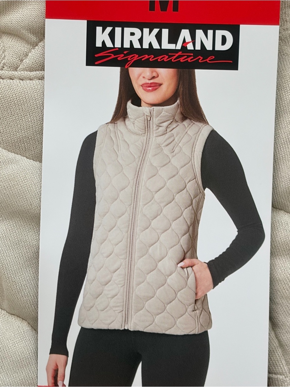 Kirkland Signature Cream Quilted Vest with Stand Collar M - Picture 2 of 7